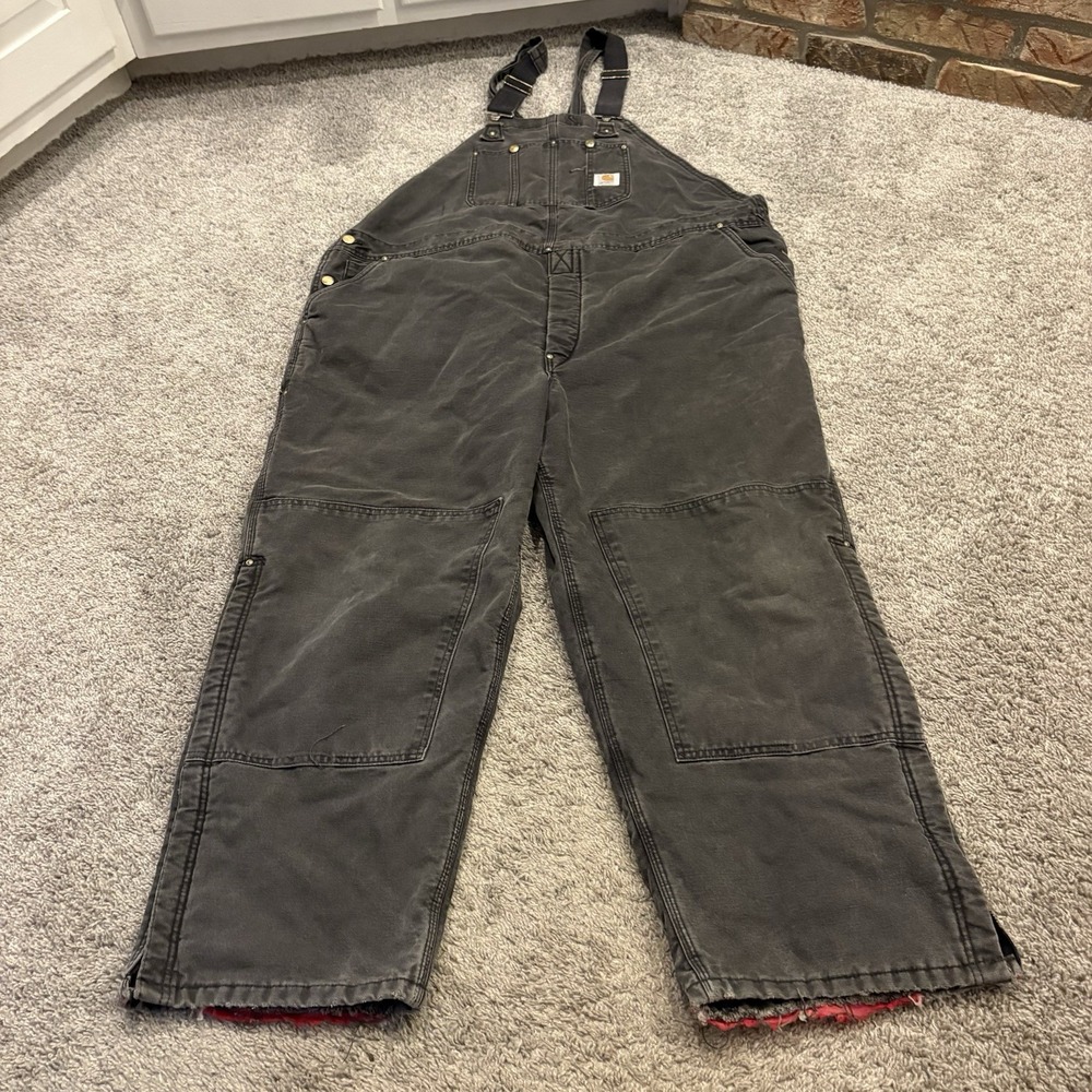 VTG Carhartt Bib Overalls Size 50x30 Black Double Knee Men's Insulated Farm Work